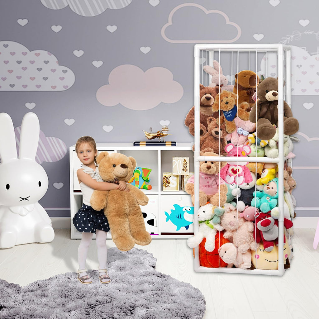 BomSaluka Stuffed Animal Storage, Kids Toy Zoo Storage Organizer with Elastic Band, Thicken PVC Tube Large Stuffed Animals Holder for Nursery Playroom Bedroom Room Furniture Plush Storage(White)