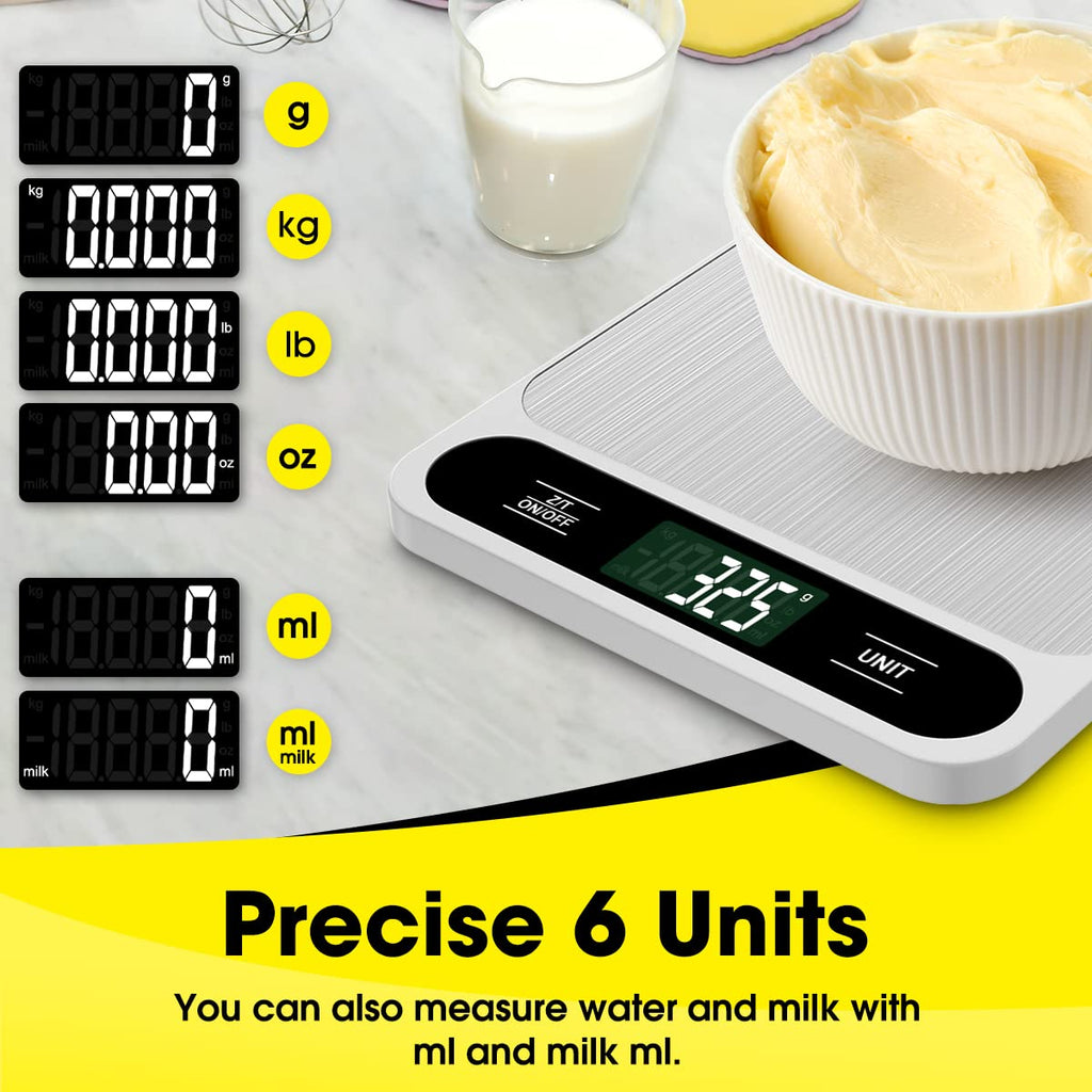 Mik-Nana Digital Kitchen Scale - 22lb/10kg Precision Food Scale for Baking & Cooking | Easy Clean Stainless Steel