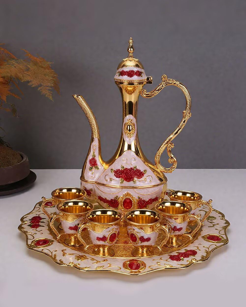 SEEK RARE Large Vintage Turkish Tea Set Coffee Service Set Teapot Sets for Adults Home Party Decor Golden Blue