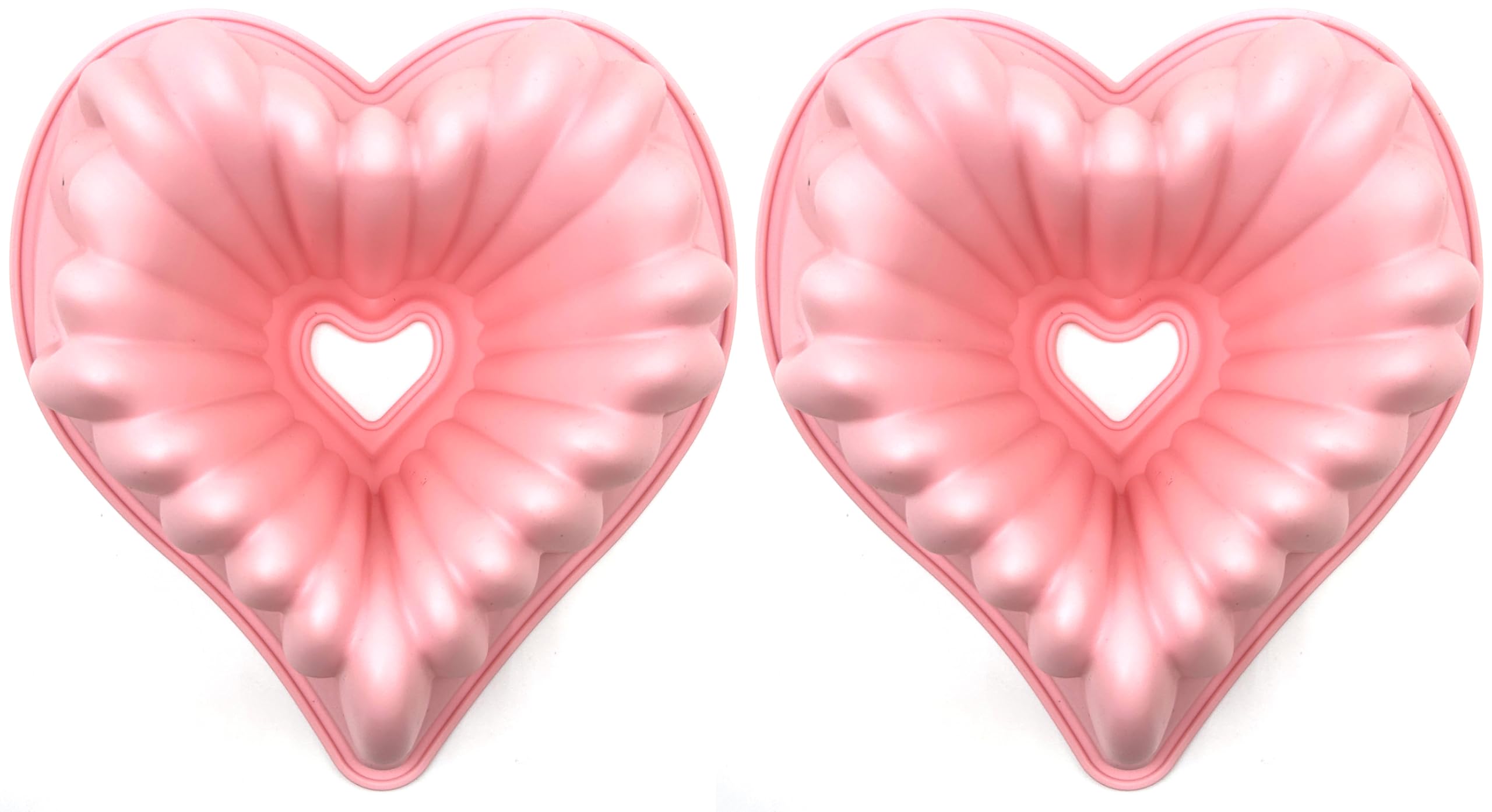 Kundalini Heart Shaped Cake Pan, 2PCS 9 Inch Heart Fluted Tube Cake Pans, Nonstick Silicone Cake Molds for Making Wedding, Valentine's Day and Family Cakes