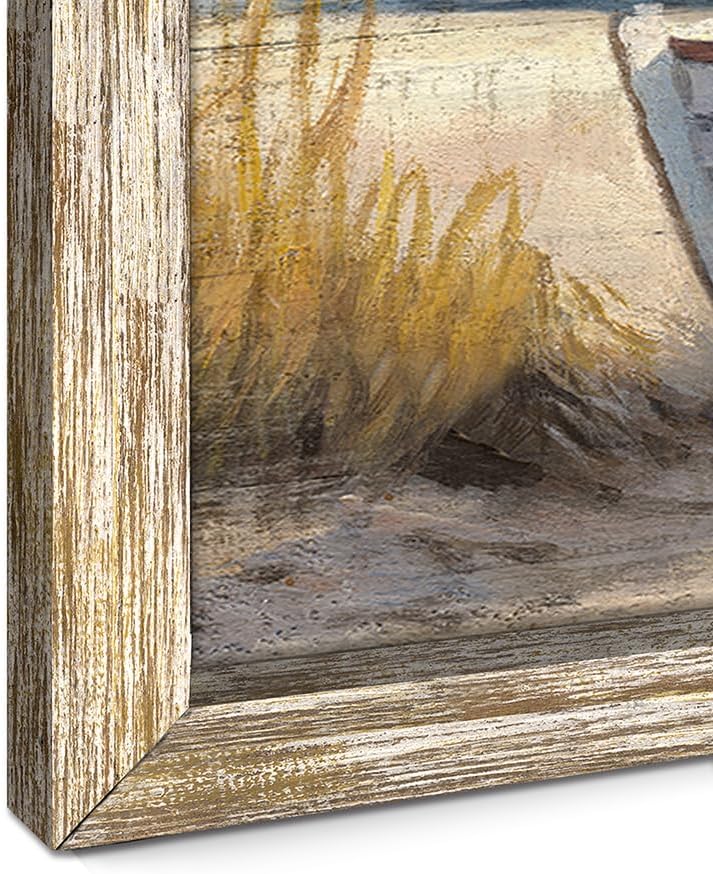 Skiennix Coastal Wall Art - Ocean Boat Sunset Painting | Seascape Decor for Living Room, 40”x20”