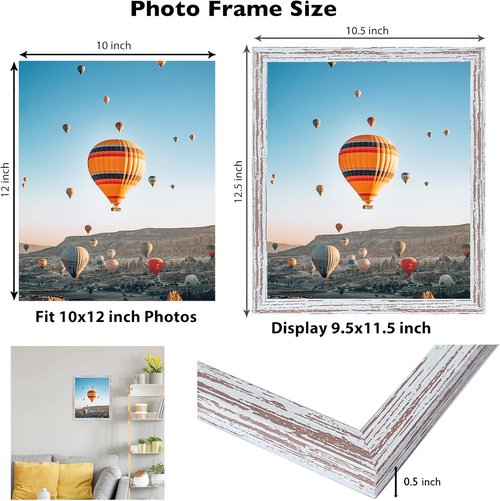 JCJMY 10x12 Rustic White Picture Frame - Versatile Wall Mounting for Horizontal or Vertical Display