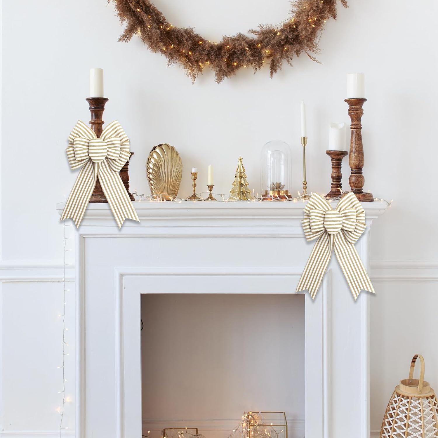 Natural Stripe Wreath Bows by [Brand Name] - Rustic Burlap Decorative Bows for Indoor/Outdoor Events