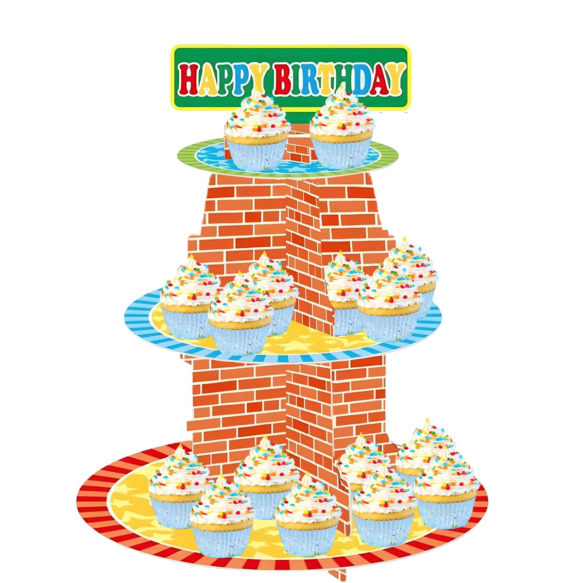 Red Brick Wall Birthday Cupcake Stand Party Supplies Decorations Three-Tiered Cupcake Stand Tower Tiered Dessert Stand