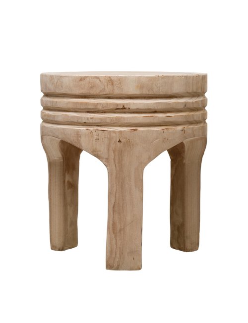 Creative Co-Op Boho Hand-Carved Paulownia Wood Stool, Natural