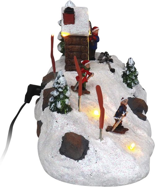 Christmas Village Tabletop Ski Down The Mountain - Pre-Lit Winter Snow Scene - Perfect Holiday Home Décor