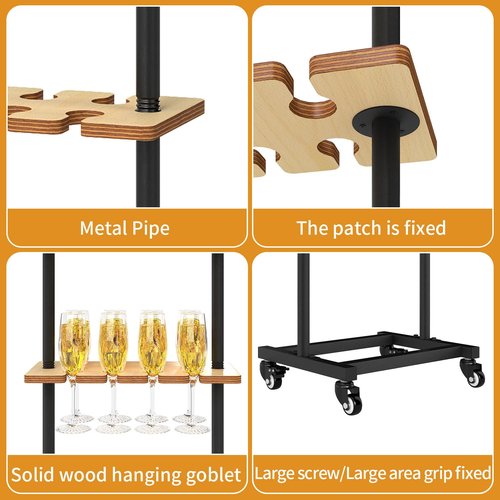 Champagne Wall,Champagne Wall Stand with wheels,Wooden Champagne Wall Holder for Party 50,4 Tiers Champagne Tower Stand Wine Rack Display, 32 Wine Glass Champagne Wall Holder for Christmas,Wedding