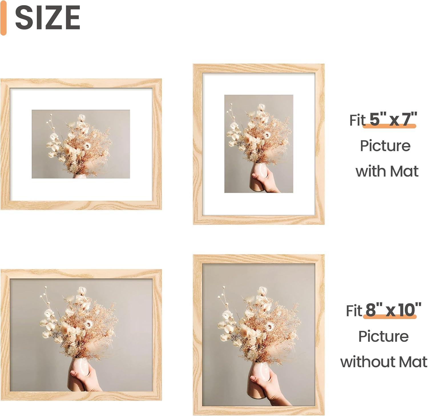 Upsimples 8x10 Picture Frame Set of 5 - Display 5x7 or 8x10 Photos | Natural Wall Gallery Frames