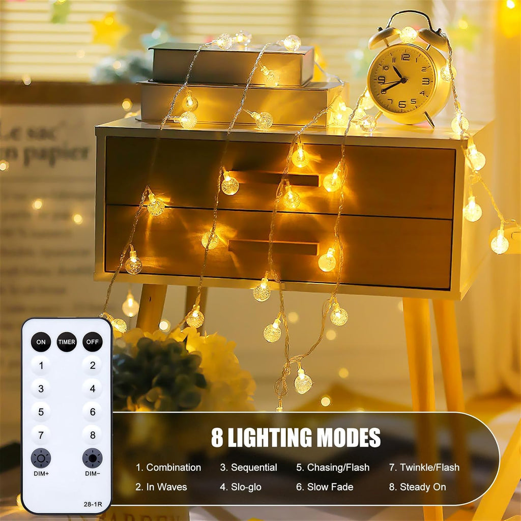 Minetom Globe String Lights - 33 Ft 100 LED Fairy Lights with Remote & 8 Modes | Warm White Decor for Patio, Garden, Wedding