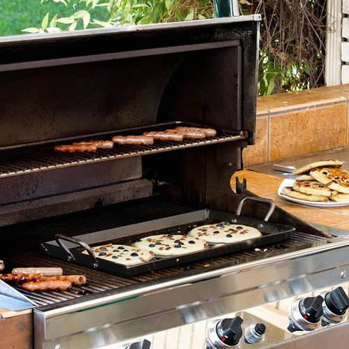 Lodge 18 Inch Pre-Seasoned Carbon Steel Griddle - Exceptional Heat Retention | Versatile for Oven, Gas Stove, Grill, or Campfire - Black