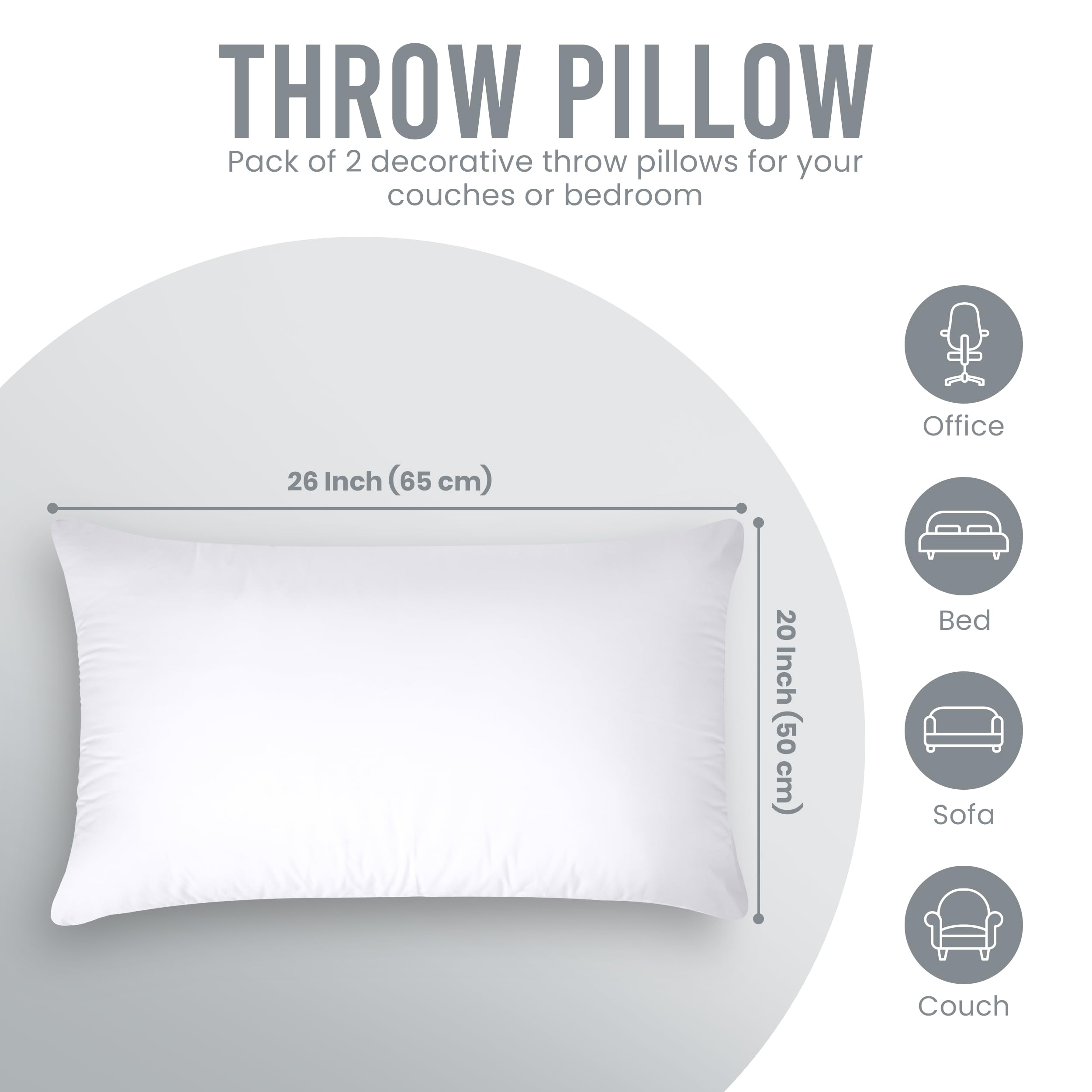 Utopia Bedding 20x26 Pillow Inserts, Set of 2, White – Indoor Decorative Throw Pillows for Bed, Sofa & Couch – Soft, Supportive & Fluffy Cushion Inserts