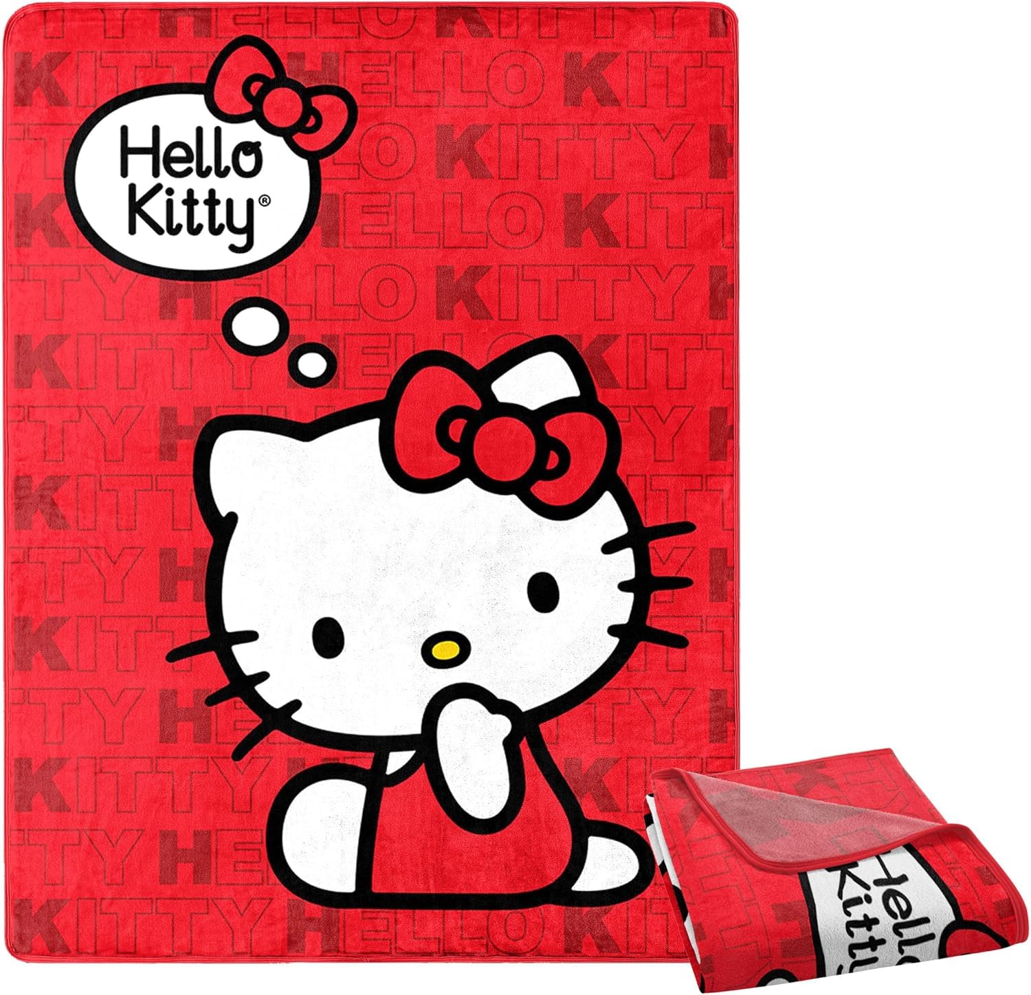 Sanrio Hello Kitty Sitting Pretty Throw Blanket 46" x 60" Soft Plush Fuzzy Fleece Blanket for Bed and Couch