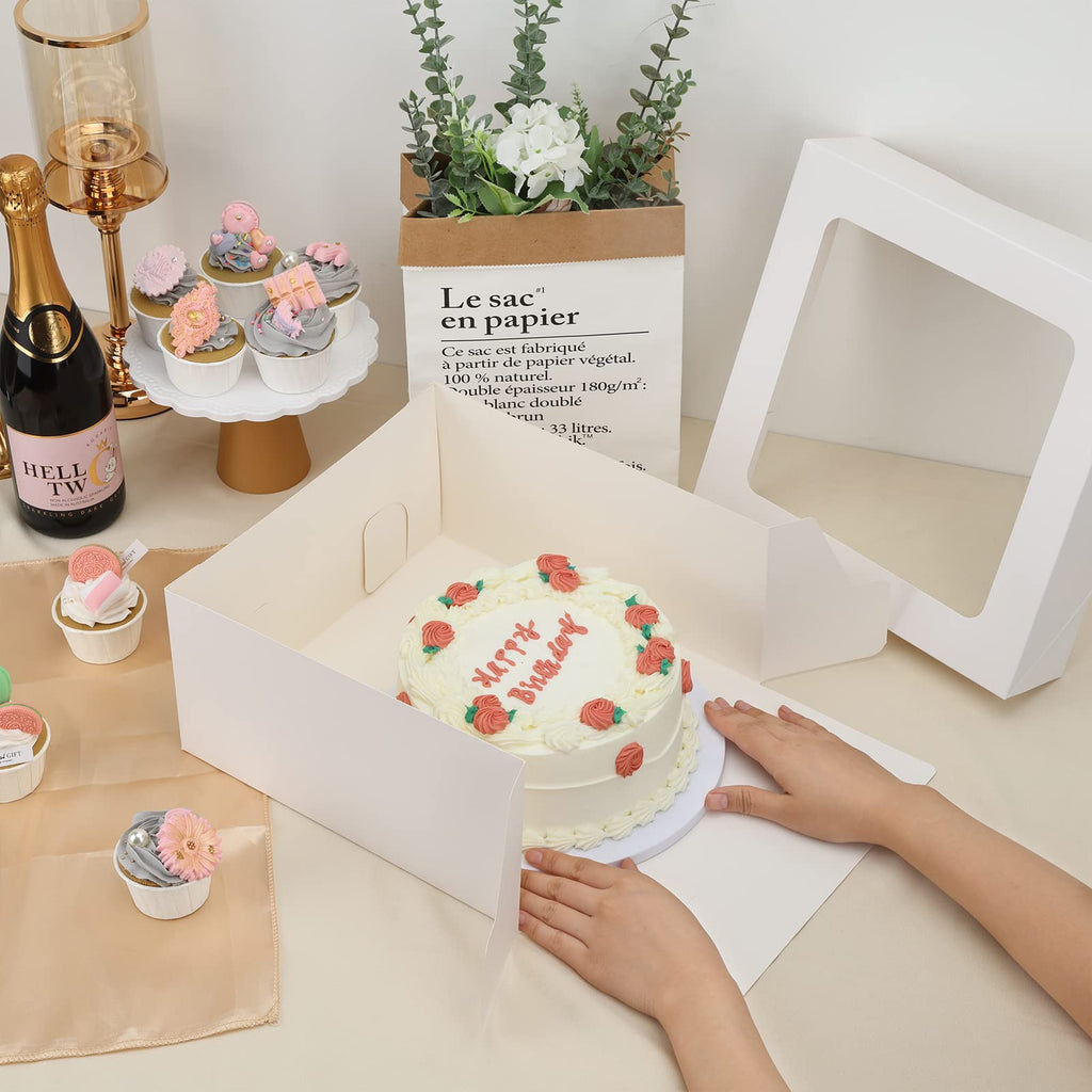 Moretoes 30pcs Cake Boxes, 12x12x6 Inch Square Bakery Boxes with Window Cajas Pasteles for Valentine's Day, Mother's Day, Pastries, Chocolates, Cookies, Pie, Birthday Party, Wedding, Easter