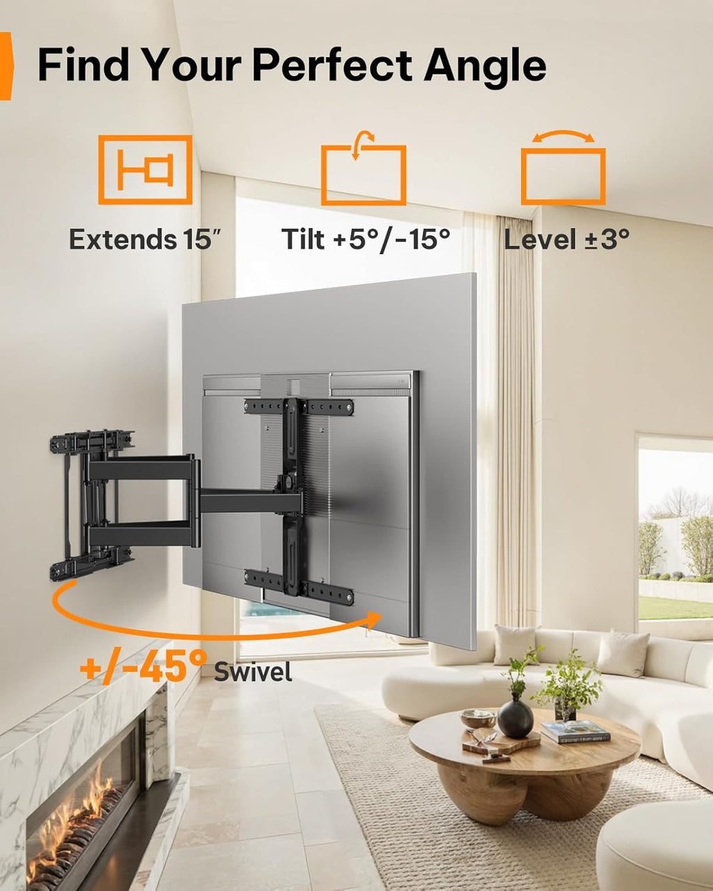 Perlegear Ultra Slim TV Wall Mount - Full Motion Design for 42-90" TVs | Fits 16"/24" Studs, Max VESA 600x400mm, Holds 132lbs