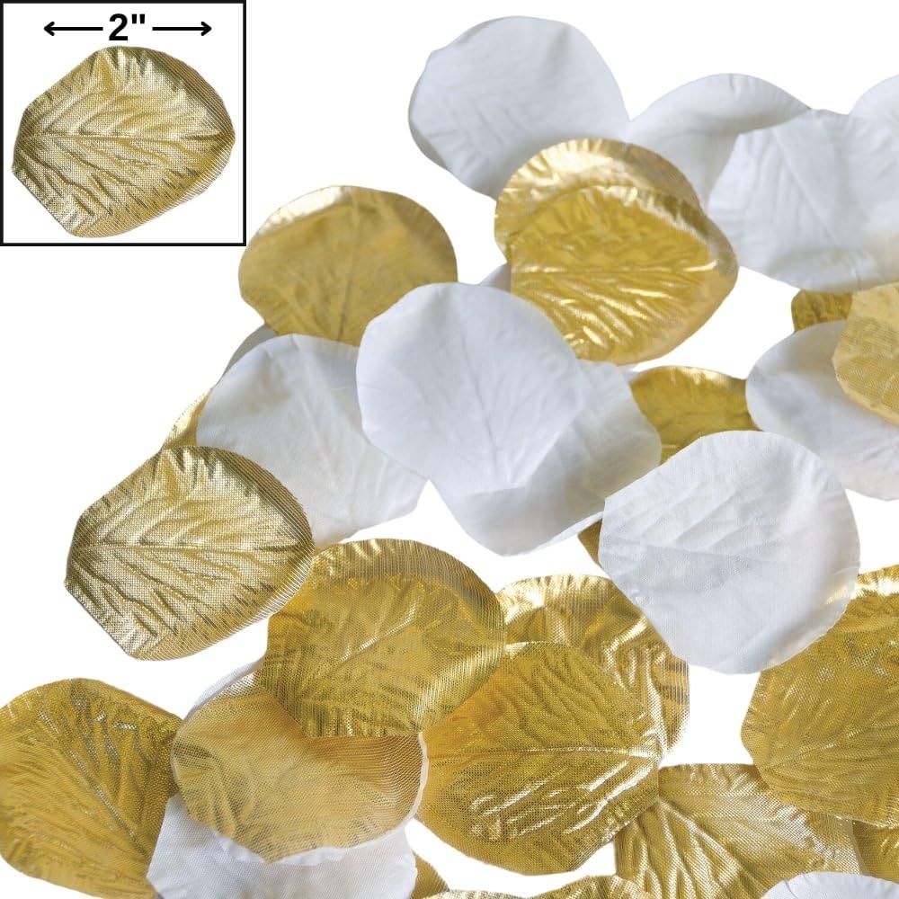 Gold & White Fabric Confetti Petals - 2" (Pack of 300) - Elegant Table Decorations for Weddings, Events & DIY Crafts