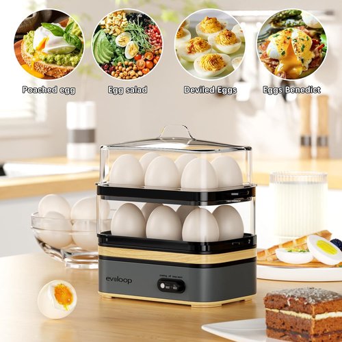 Evoloop Rapid Egg Cooker - Electric 12-Egg Capacity | Soft, Medium, Hard Boiled & Poached Eggs, BPA-Free Tray (Grey)