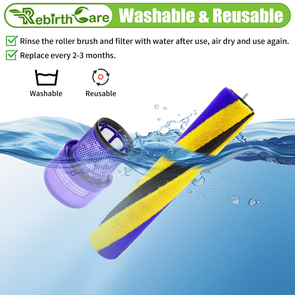 Brush Roller and Filter for Dyson V15 Detect/V15 Detect Plus Vacuum Cleaner, V15 Replacements Parts #970013-02 & 971634-01