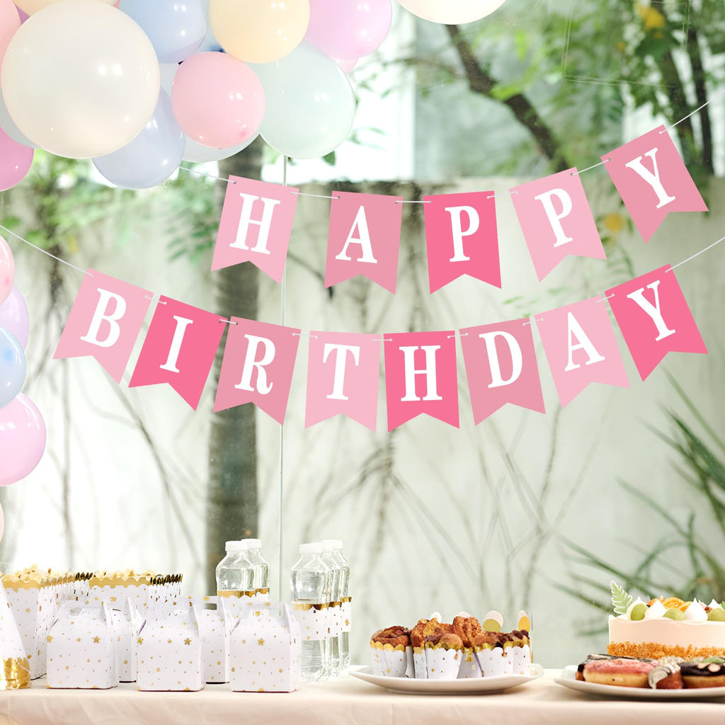 Mooliwe 171 Pcs DIY Custom Banner Kit Make Your Own Customizable Sign for Birthday Wedding Party Decoration Include 20 Paper Pennant 148 Letters and Numbers 1 Rope 2 Threading Device (Pink)