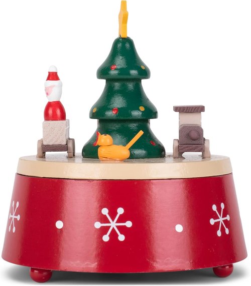 Cottage Garden Musical Christmas Figurine - 6-Inch Rotating Tree with Red Snowflakes | Plays Jingle Bells