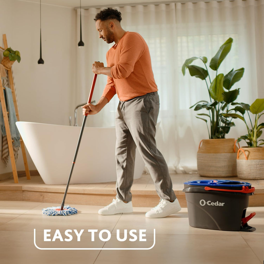 O-Cedar RinseClean Spin Mop & Bucket System - Includes 2 Extra Mop Heads | Cleans with Water & Eliminates 99% of Bacteria