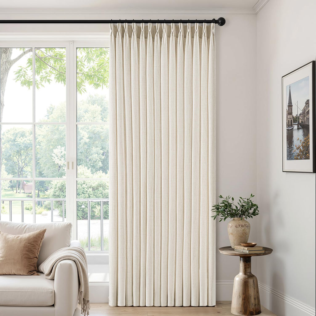 MIULEE Pinch Pleated Thick Linen Curtains - 90-Inch Ivory Cream Semi-Sheer Drapes | 4 Panels for Living Room & Bedroom