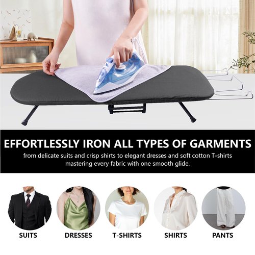 Table Top Ironing Board with Iron Holder and Wall Mount, Foldable Mine Iron Board,Portabled, Omuachip Metal Small Iriong Table Countertop for Space Saving,（No Ironing Included 39 x 12inches, Black