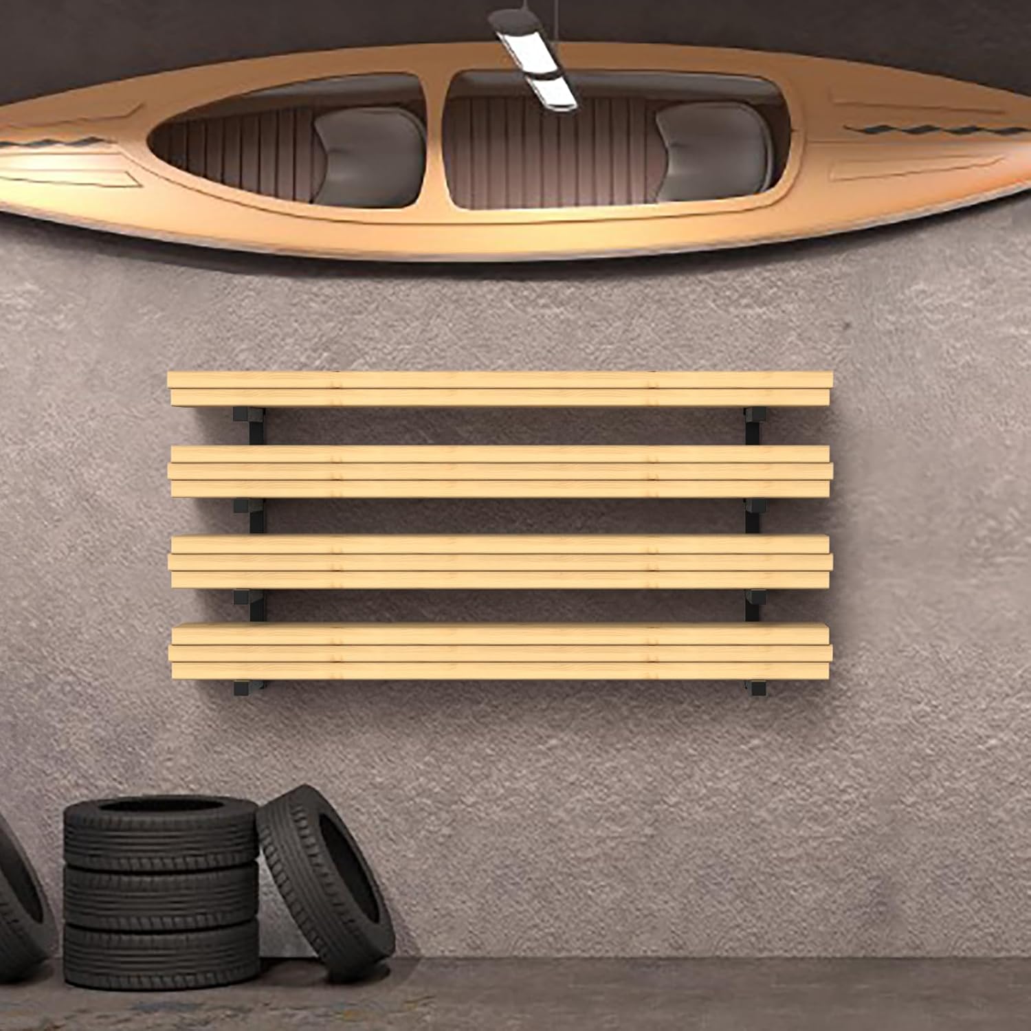 PINPON Heavy Duty Wall Mount Lumber Storage Rack - 4-Level Wood Organizer with 16.8” Arms, 110 lbs Capacity, Black & Orange