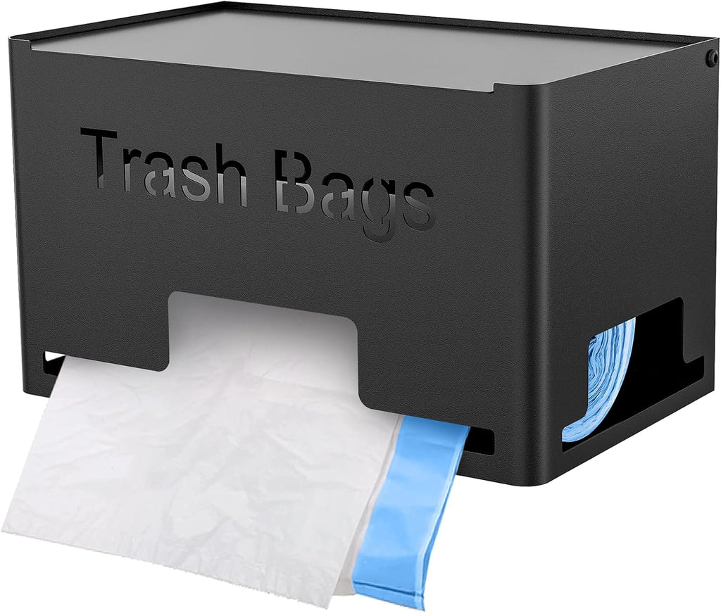 STWWO Large Trash Bag Holder - Metal Garbage Bag Dispenser for Kitchen Storage | Wall Mounted or Freestanding, Black