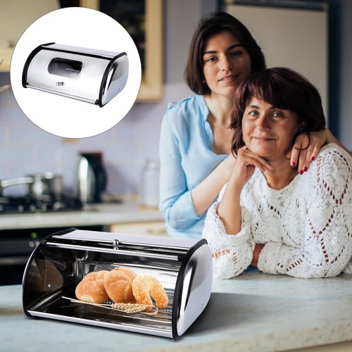 DOITOOL Bread Box for Kitchen Countertop - Stainless Steel Bread Storage Container with Lid - Bread Holder Bread Containers Storage Airtight Loaf for Kitchen Counter, Homemade Bread