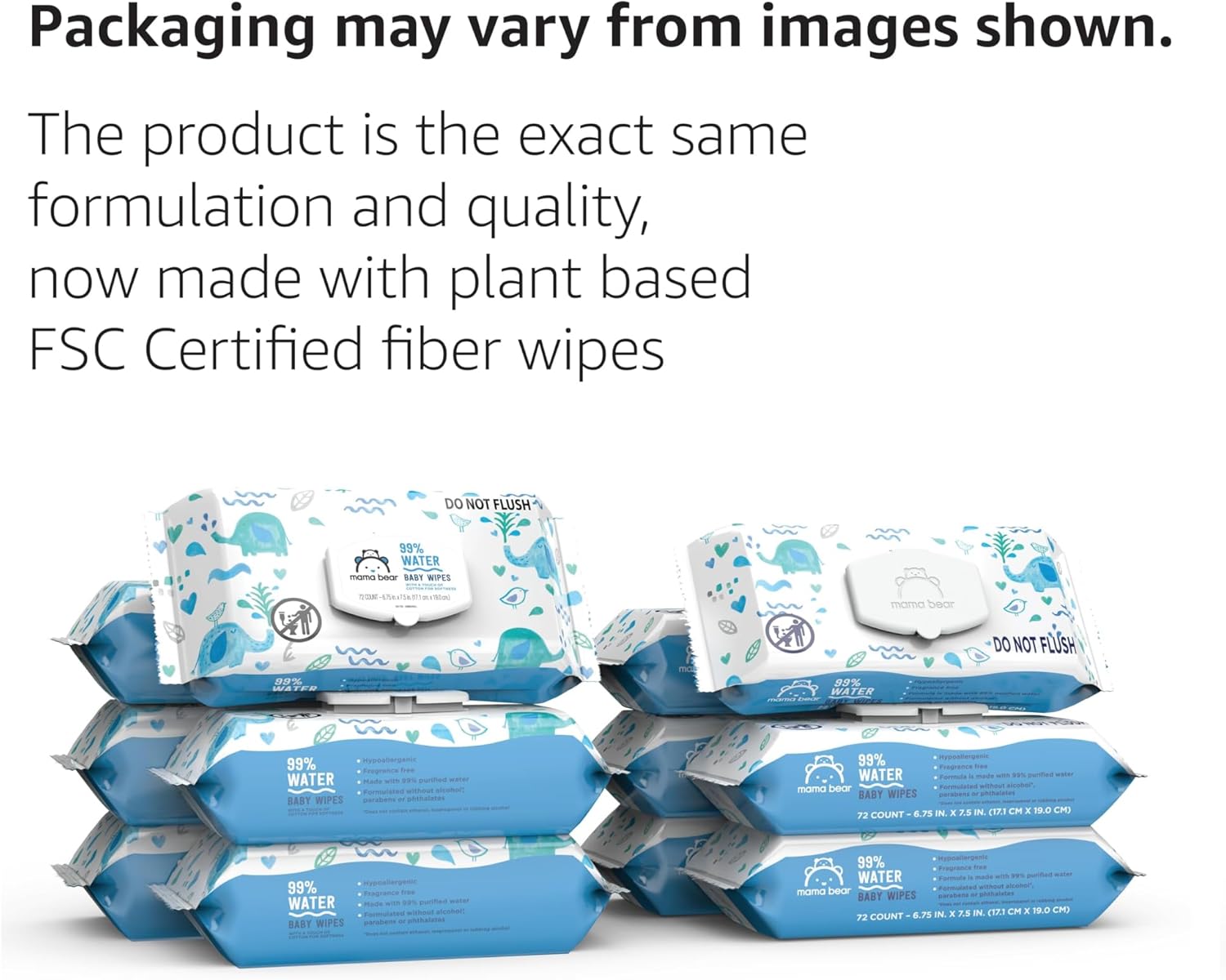 Mama Bear 99% Water Baby Wipes - Hypoallergenic & Fragrance-Free | 72 Count Pack of 6