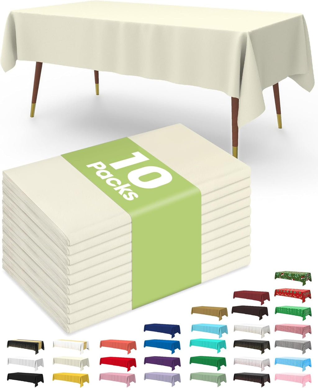 Pureegg Disposable Plastic Table Cloths - 10 Pack, 54 x 108 Inch, Leakproof & Sturdy for Parties, Weddings, Thanksgiving - Beige & Cream