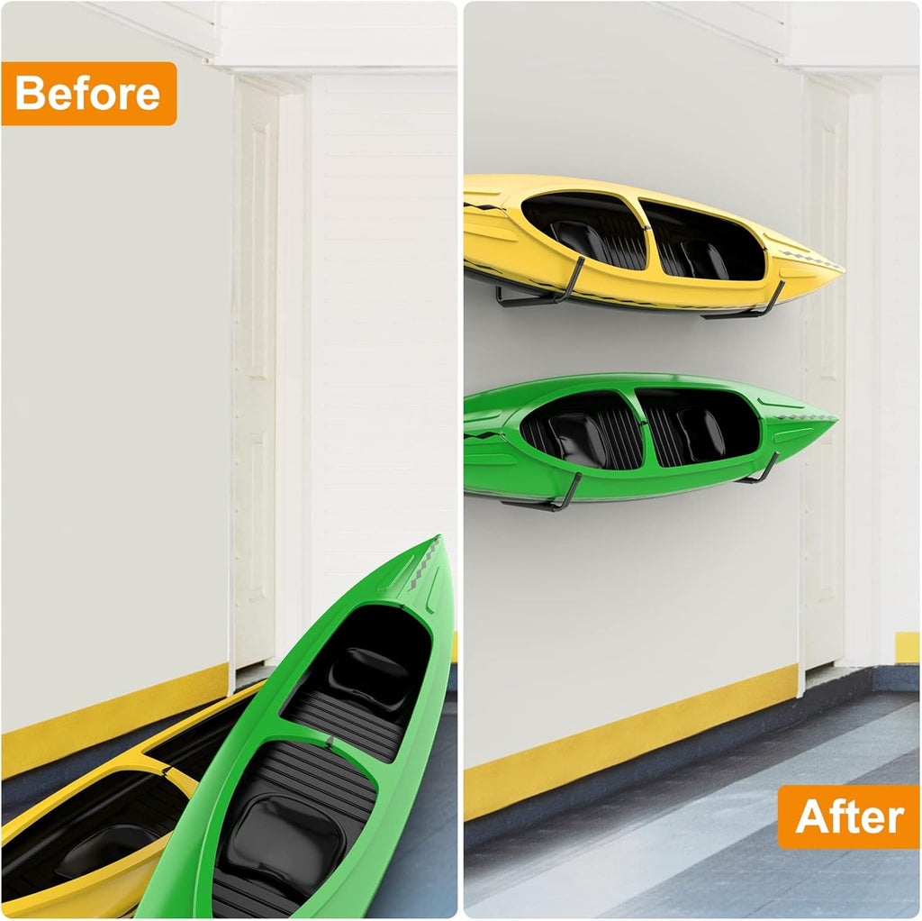 WALMANN Kayak Storage Rack - Wall Mount Hooks for Canoe, Surfboard, Skis & Paddle Boards | Garage Utility Solution