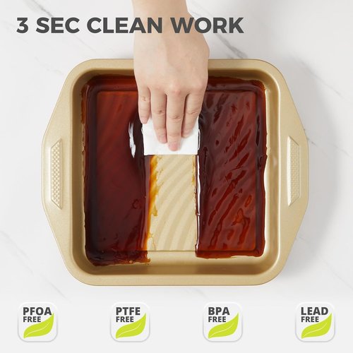 HONGBAKE 9-Piece Non-Stick Baking Pans Set - Wave Texture for Reduced Oil, 0.8mm Thick Bakeware, Gold