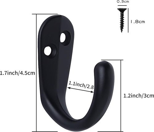 IBosins Coat Hooks - 15PCS Wall Mounted Single Prong Robe Hooks with 30 Screws for Bags, Hats & Scarves | Black