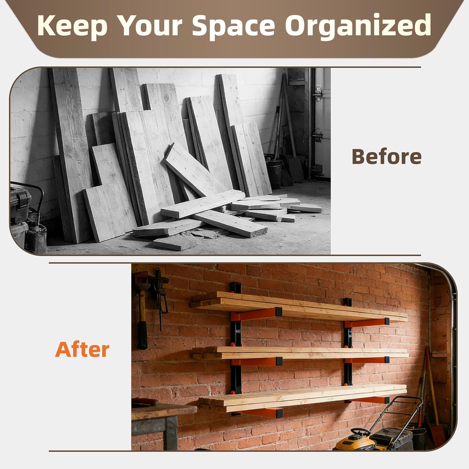 Skiennix Wall Mounted Lumber Storage Rack - Heavy Duty Steel Organizer for Garages & Workshops