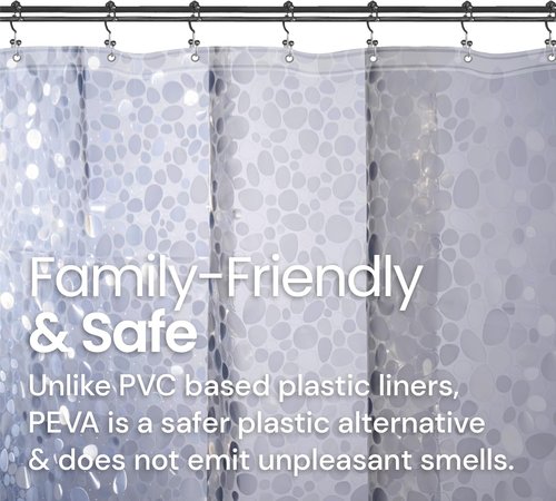 LiBa Plastic Shower Curtain, Heavy Duty 8G Shower Curtain for Bathroom, Waterproof Vinyl Shower Curtain, 3 Magnets, Rustproof Mental Grommets - 3D Clear Pebbles Pattern, 72x72