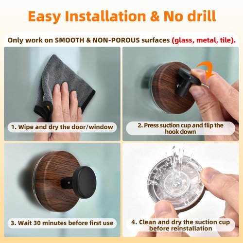 Suction Cup Wreath Hanger, No Drill Reef Hook for for Front Door/Window Glass/Over Door, New Year/Valentine/Easter/July 4th/Halloween/Thanksgiving/Christmas/Spring/Summer/Fall/Winter(Walnut, 2 Pack)