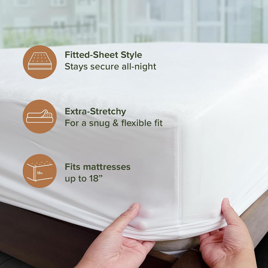 Beckham Hotel Collection Mattress Protector - Silent Waterproof Cotton Blend, Low-Profile Design, Queen