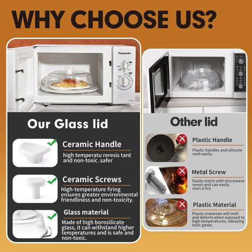Plastic-free, ACEPRUT New Upgrade Glass Microwave Splatter Cover for Food with Ceramic Handle & Screw, 100% Food Grade, BPA Free, Dishwasher Safe