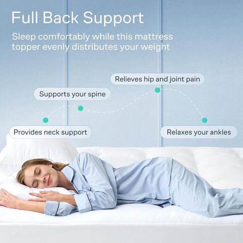 Cloud-Like Mattress Topper | 100% Cotton Full Size Pad for Breathable Back Support - Naturally Cooling, White