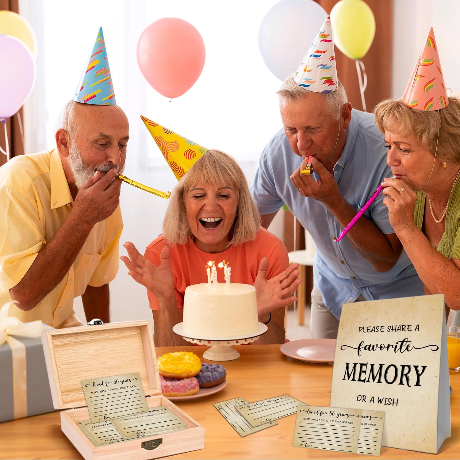 QUPT 80th Birthday Memory Box Set - Share Memories with 50 Cards | Unique 1946 Gifts for Him & Her