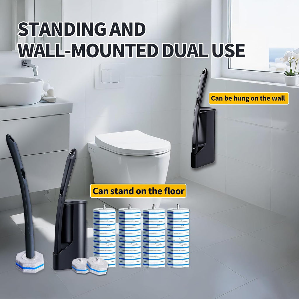 Skiennix Disposable Toilet Brush - Hygienic Toilet Bowl Cleaner with Holder & 40 Refills for Easy Maintenance