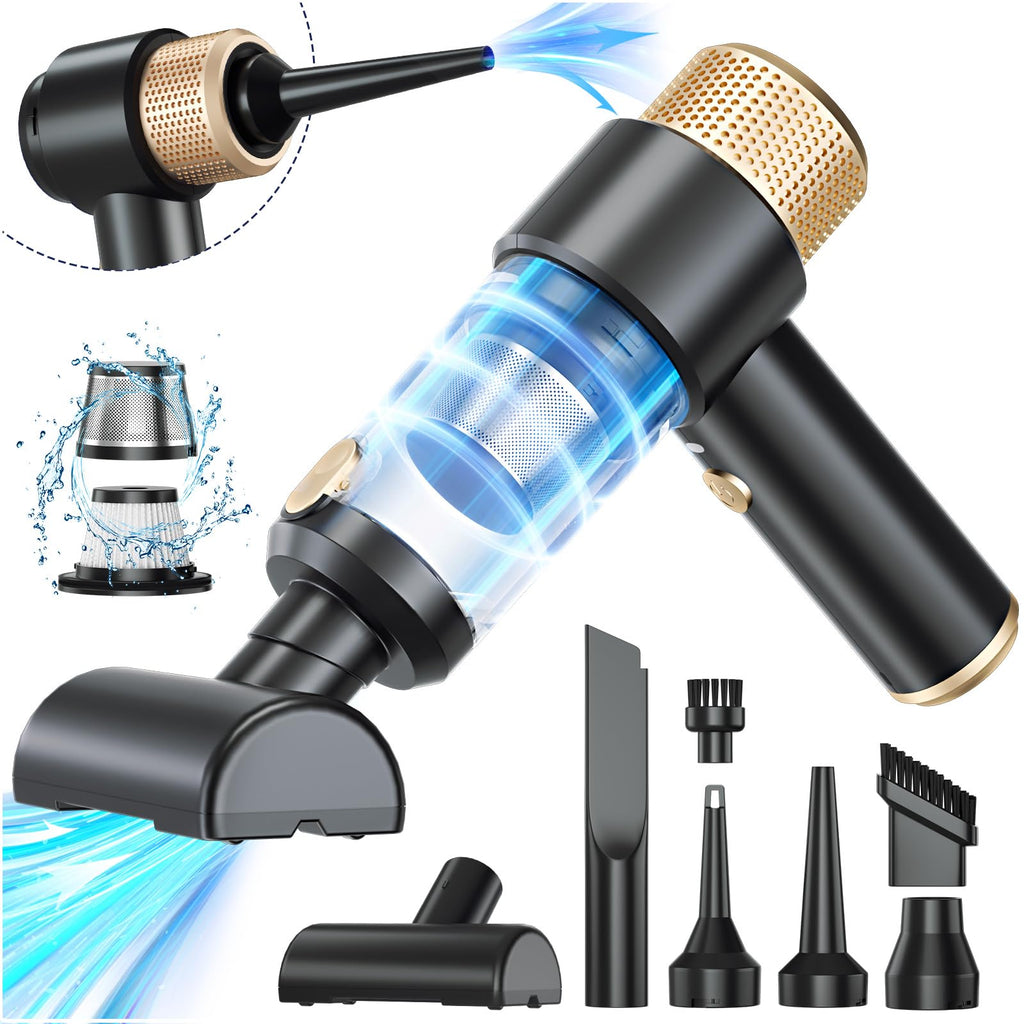 Dealswin Handheld Vacuum Cleaner Cordless, 4 in 1 Car Vacuum Cleaner Portable Air Duster with LED Light Multi-Nozzles 15000Pa Hand held Vacuum for Car Home Office Pet (Black)