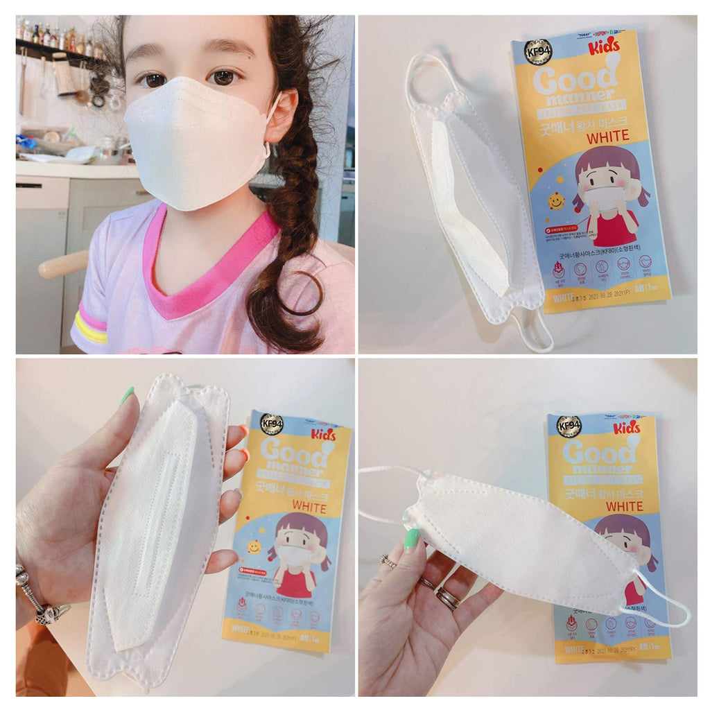 THEPURI KF94 Kids Disposable Face Mask, 100 Pack White, Breathable Mask with Quadruple Filtration System and Skin-Friendly Inner Layer, Soft Ear Band for 4Y-12Y Boys and Girls - Good Manner