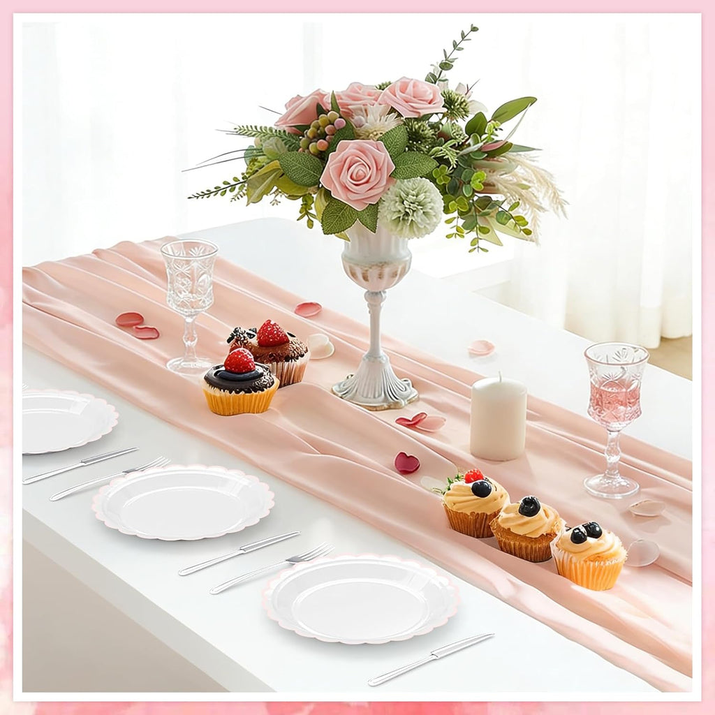 Regine Switzerland 30 Pcs Pink & White Scalloped Paper Plates - 7 Inch Disposable Dinnerware Set for Parties & Celebrations