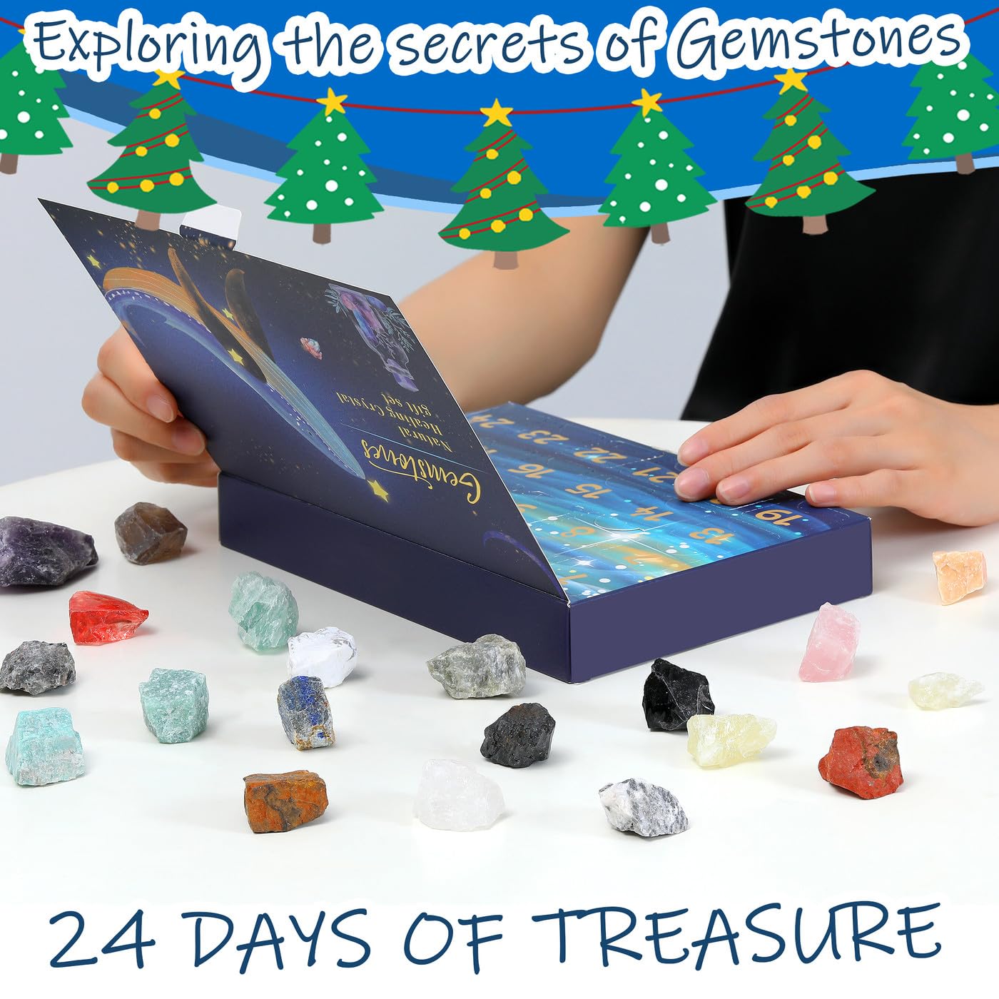 MAIBAOTA Crystal Advent Calendar 2025-24 Day Christmas Countdown Calendars for Adult Teens - Geographic Gemstone Rocks and Minerals Collection - Natural Crystals and Healing Stones