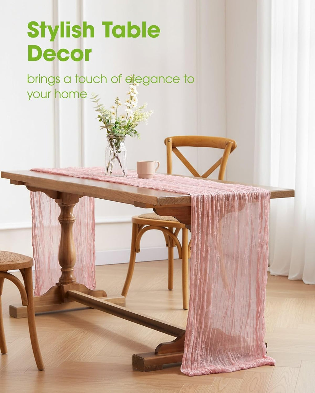 Pureegg Cheesecloth Table Runner - 120'' Boho Gauze for Easter, Baby Shower & Wedding | Dusty Pink