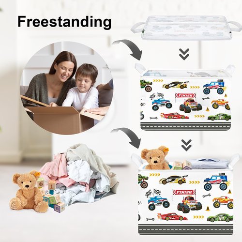 Clastyle City Car Baby Laundry Hamper Kid Storage Basket Boy Gift Toy Box Collapsible Clothes Organizer Nursery Bin for Bedroom,Monster Truck,40 * 30 * 30 cm