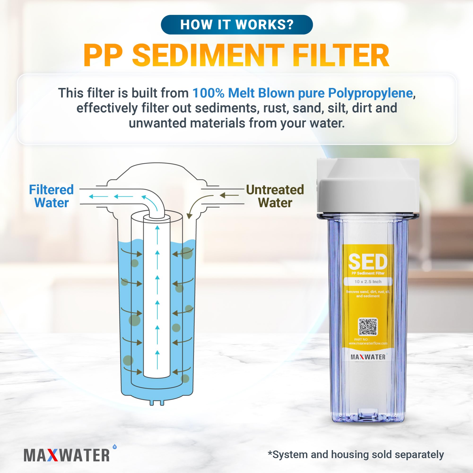 Max Water 1 Micron 10 x 2.5 Sediment Filter Cartridge Replacement for Reverse Osmosis and Whole House Water Filter, Compatible with Well Water Filters - P5, AP110, WHKF-GD05, WFPFC5002 (25 Pack)
