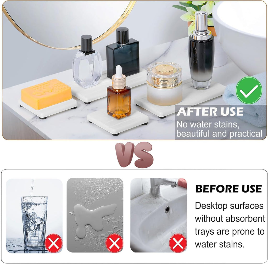 Skiennix 4PCS Diatomaceous Stone Drying Tray - Fast Drying Soap & Vanity Coaster Set